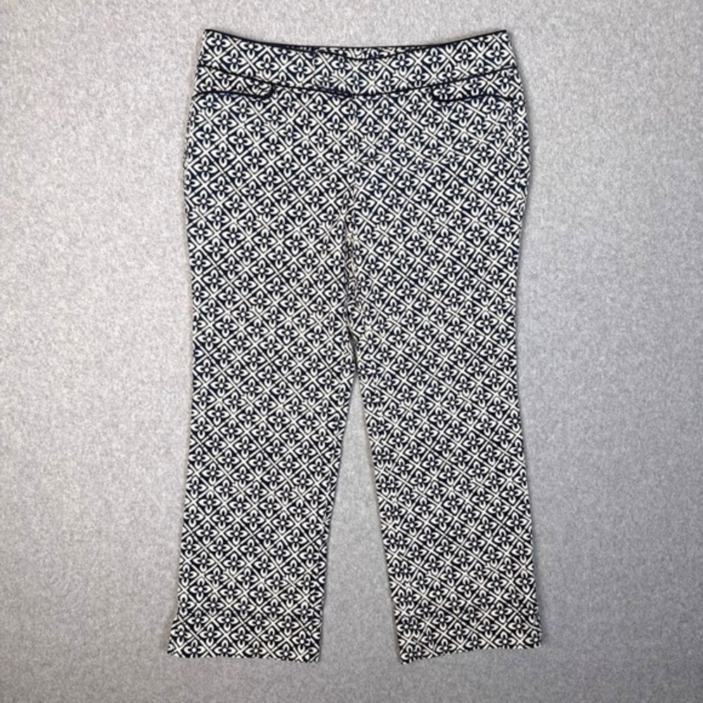 Lilly Pulitzer Palm Beach Fit Pants Navy White Floral Lattice Print Size 4